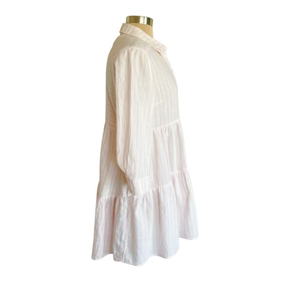 C EST 1946 Pink & White Striped Tiered Shirt Dress Tunic MEDIUM Cottage Bohemian - Picture 5 of 9